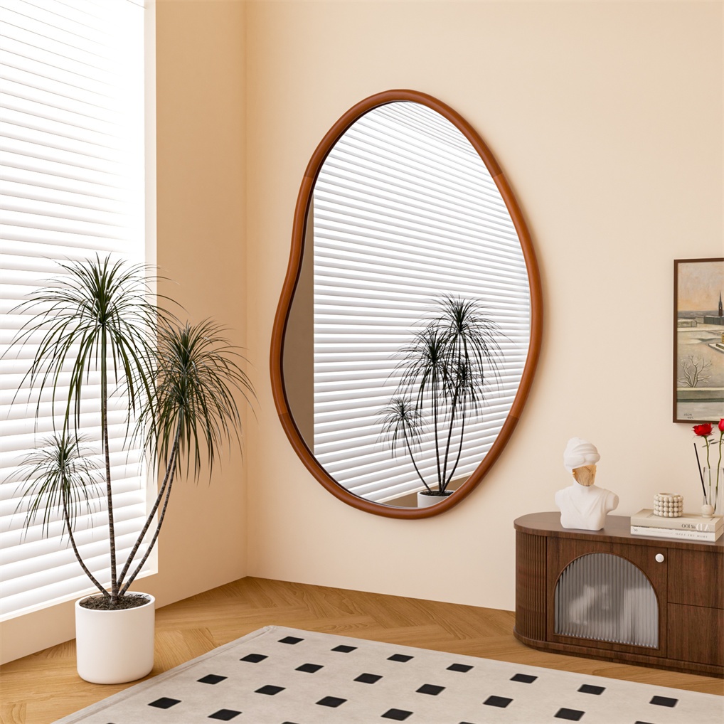 ARTLOGE Mid Century Asymmetrical Wood Mirror Aesthetic Wall Mounted