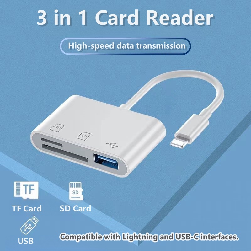 SD Card Reader For Phone 3 IN 1 LT/Type C/Micro USB OTG USB Cable Micro ...