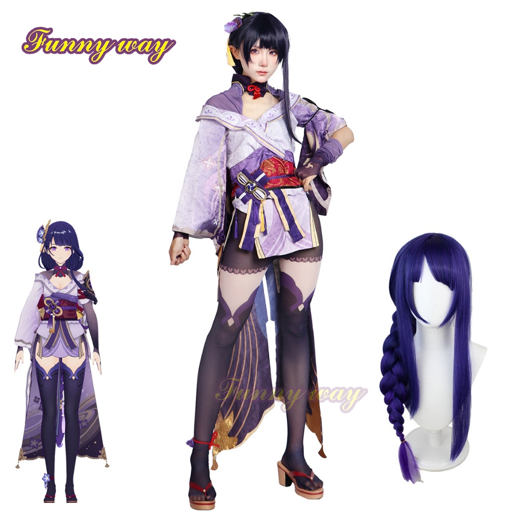 Raiden Shogun Cosplay Costume Genshin Impact Uniform Jacquard Fabric ...