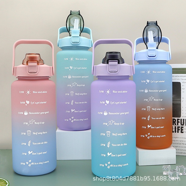 Gemful Large Water Bottle 2L with Time Marker and Straw BPA-Free 水瓶 ...