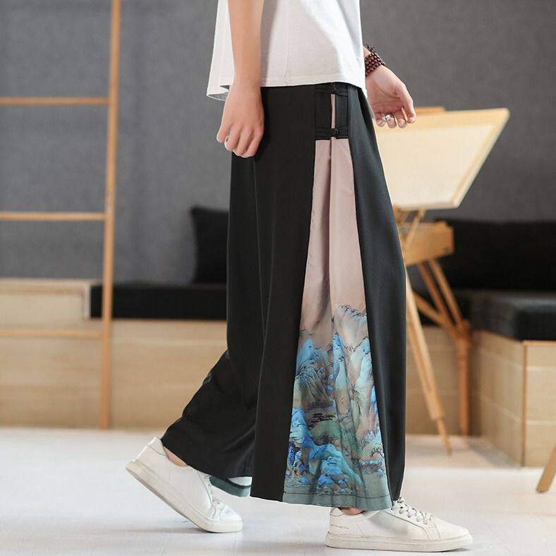 Chinese Style Men Clothing Summer Thin Ice Silk Casual Wide Pants Loose ...