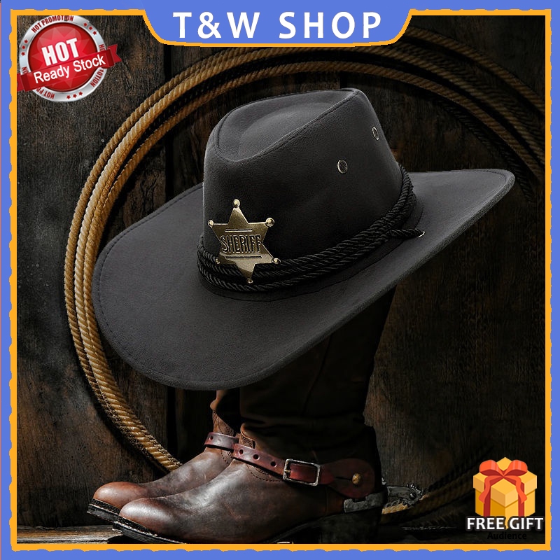 Western Cowboy Hat Retro Sheriff Sheriff Badge Hat Riding Travel ...