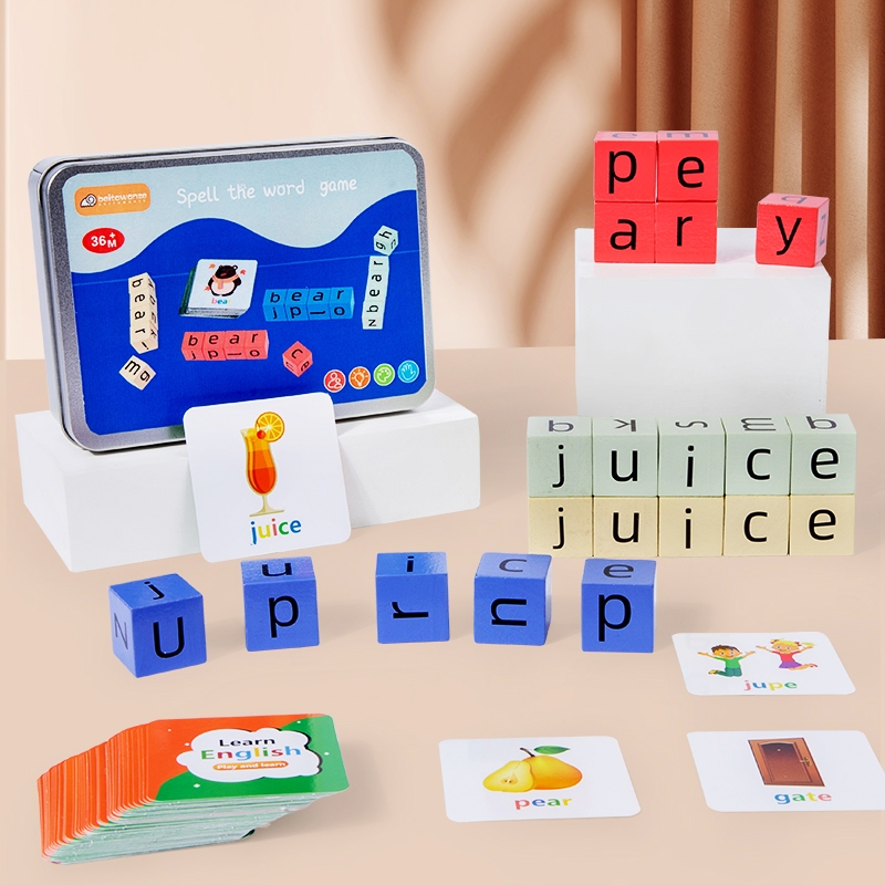 Wooden Blocks English Spelling Game Matching Letters For Children 3 ...