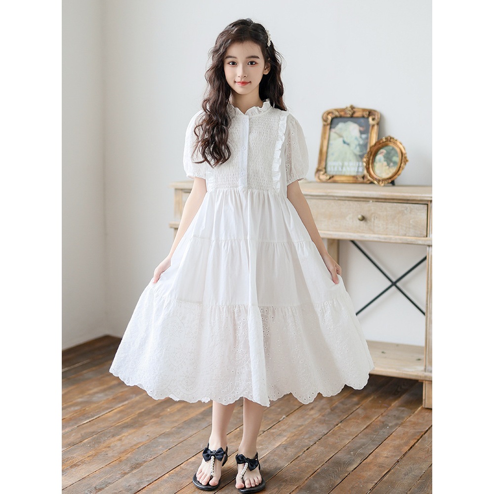 2024 New White Dress For Girls Elegant Children Summer Spring Casual Clothes Cotton Teenager Kids Midi Long Princess Dresses Autumn Lace Floral Dress Girl Shopee Malaysia