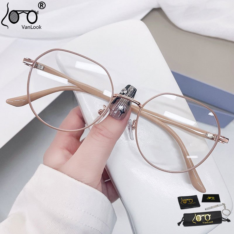 Anti Glare Round Women Computer Glasses Pink Spectacle Frame Blue Light ...