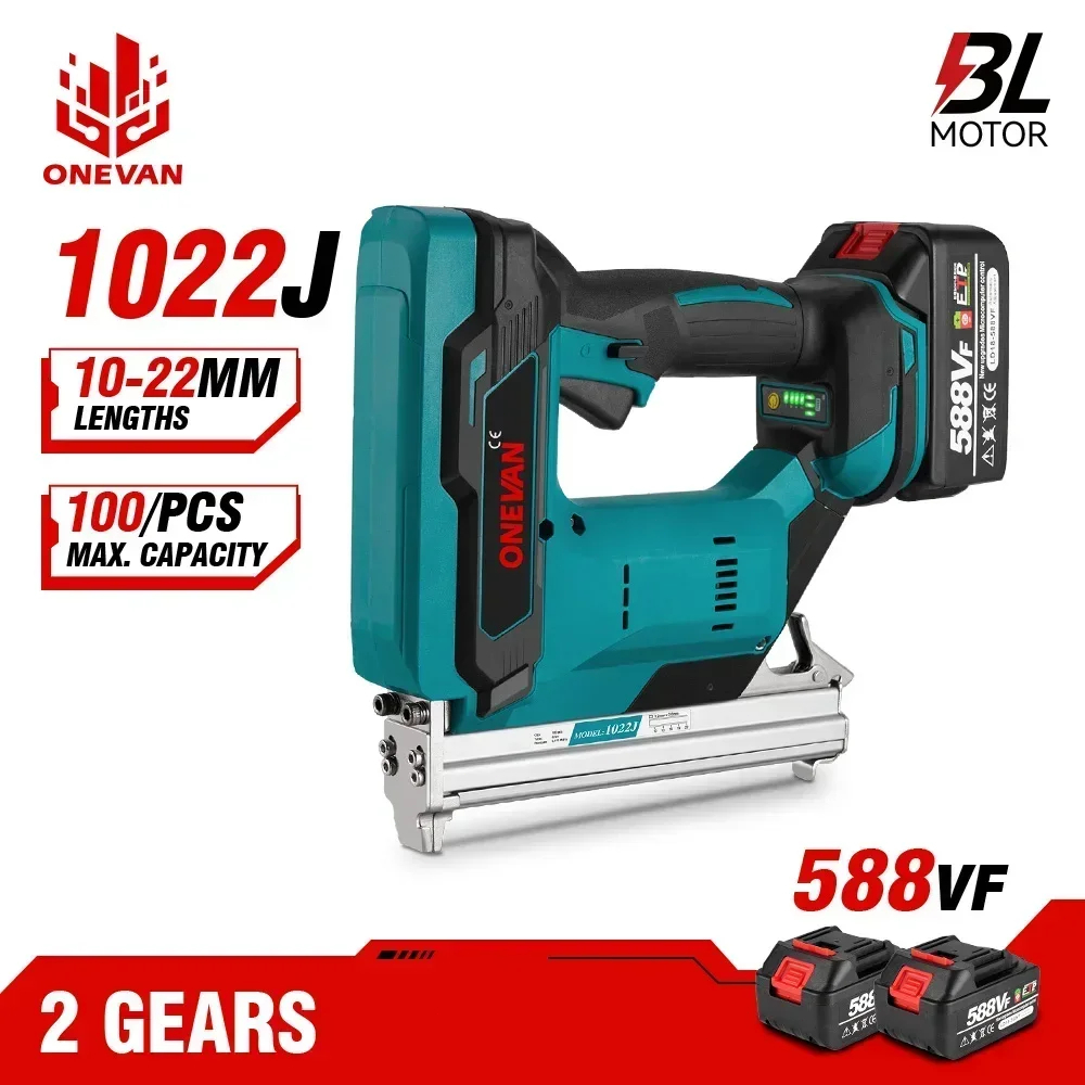 ONEVAN Brushless Electric Nail Gun 2Gears Cordless 1022J Stapler Nailer ...