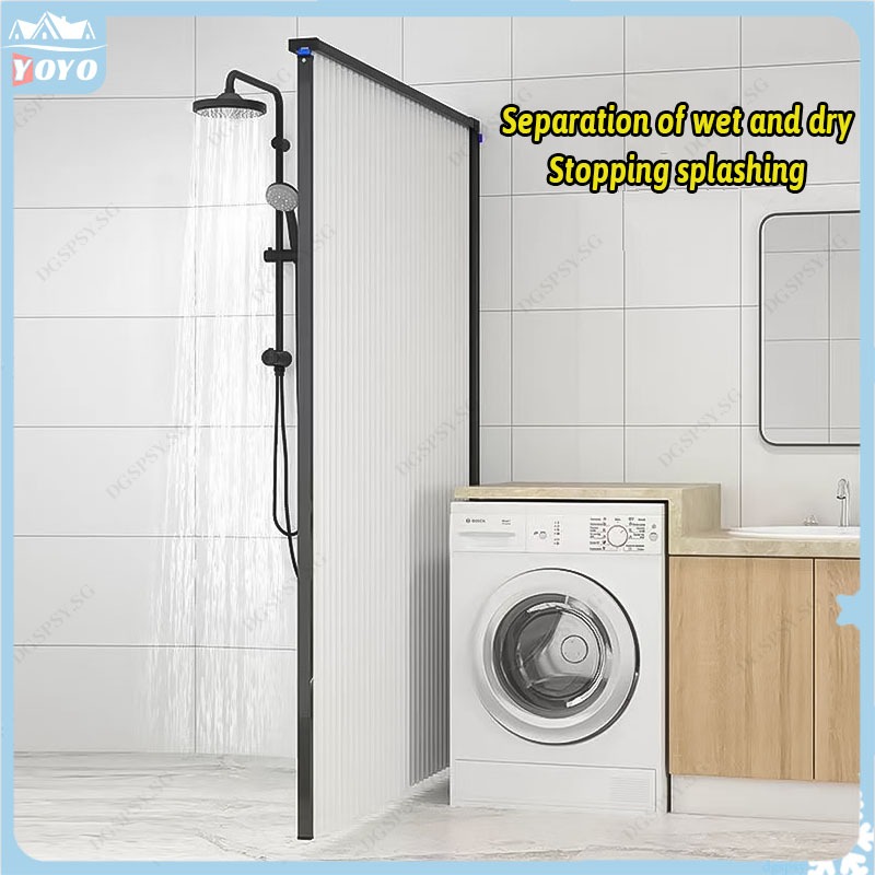 Bathroom folding door invisible shower curtain no punch shower ...