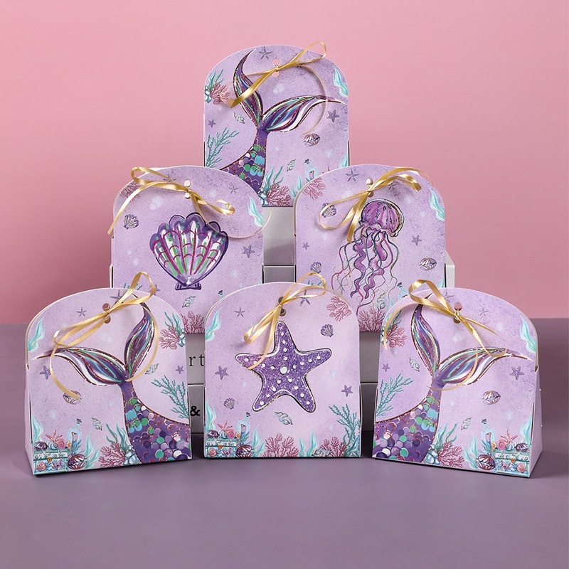 6pcs/set Mermaid Tail Treat Box with Ribbon Party Favor Mermaid Tail ...