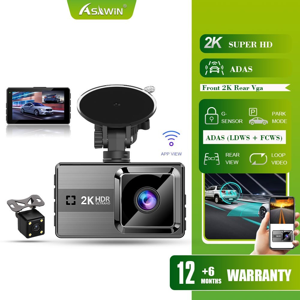Asawin Adas Car Camera Wifi For Car Dvr LDWS FCWS 2K Front and Rear ...