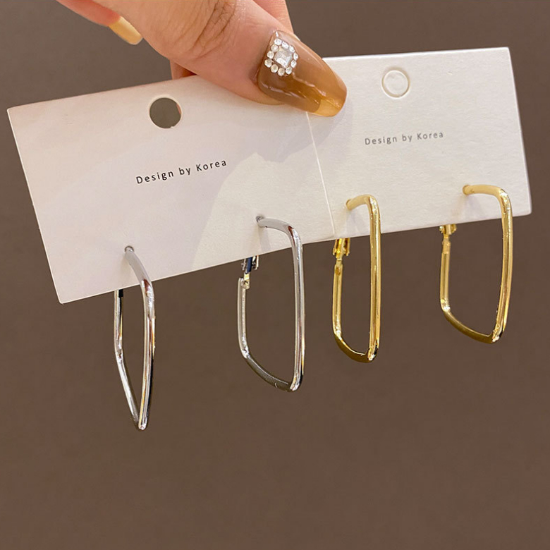 Fashion Square Shiny Metal Earrings Simple Jewelry Shopee Malaysia