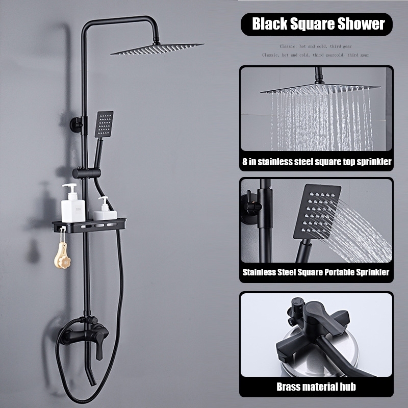 Shower Set 3 Function Black Square / Round Rain 304 Stainless Steel In ...