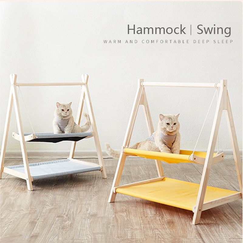 Solid Wood Cat Hammock Bed, Four Seasons Universal Cat Swing Bed, Pet ...