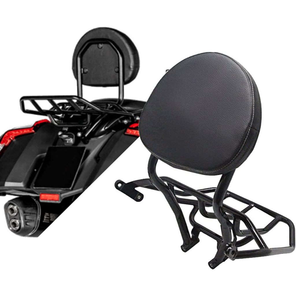 thumbnail image 2 of Chrome Sissy Bar Backrest With Luggage Rack For 2002-Up Yamaha Road Star Warrior XV1700 – Black Leather, Triple Dipped Chrome 2 of 5