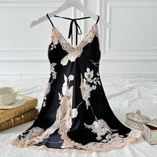 Floral Nightdress Lace Nighgown Ladies Sexy Silk Sleepwear Fashion Nightwear Shopee Malaysia