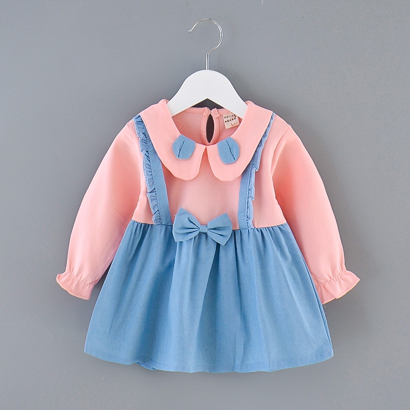 Spring and Autumn Korean Style Fake Two-Piece Baby Girl Dress, Solid ...