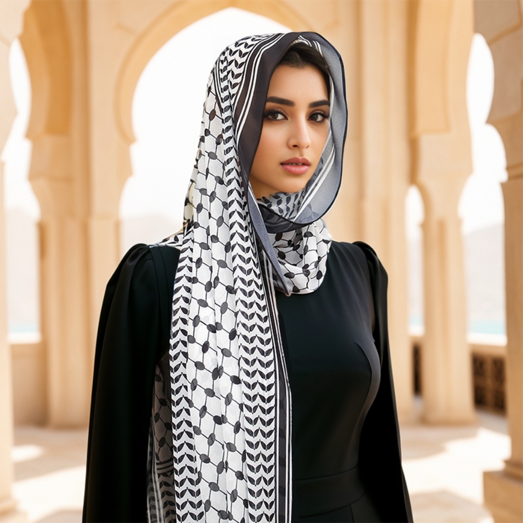 LAVEN Printd Keffiyeh Scarf Long Chiffon Printed Palestine Keffiyeh ...