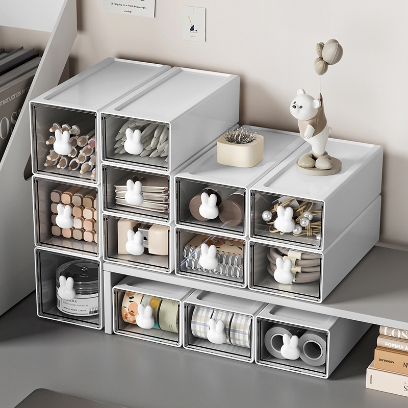 [Ready Stock] Small Plastic Desk Storage Box Transparent Small Drawer ...