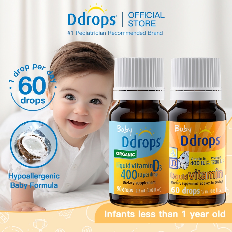 Ddrops Organic Baby Daily Vitamin D3 Liquid For Infants. Multivitamin A