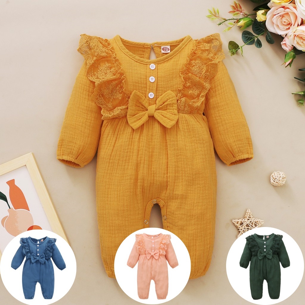 HPB]Baju Baby Girl Newborn Girls Breathable Cotton Linen Long