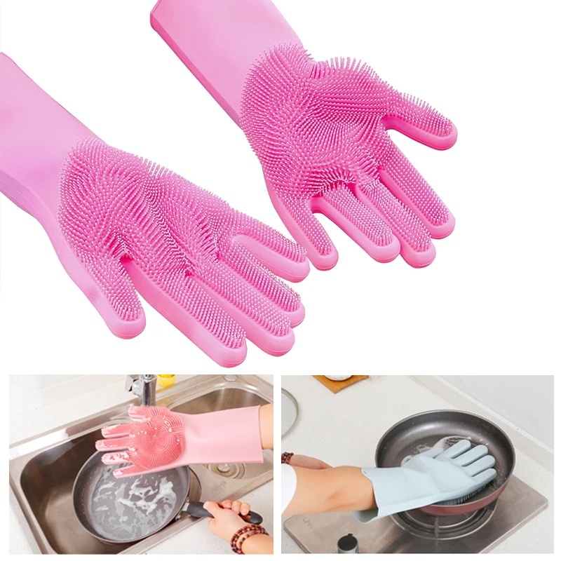 Dishwashing Cleaning Gloves Magic Silicone Rubber Dish Washing Gloves ...