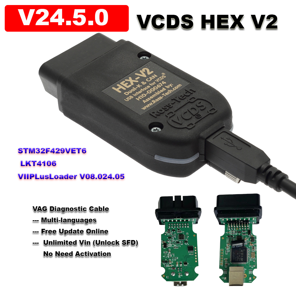 V24.5.0 VCDS Hex V2 USB Cable Cheshi VCDS Hex-V2 Unlimited Vin ...