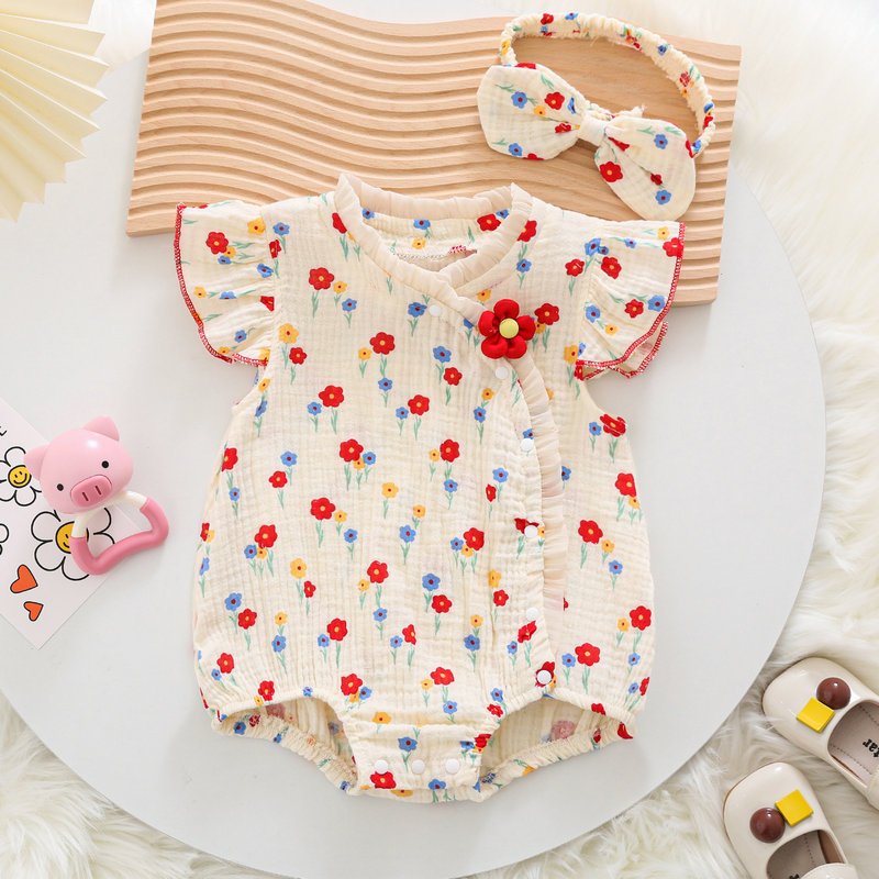 Chinese Style Floral Embroidered Baby Romper Summer Cotton Newborn ...