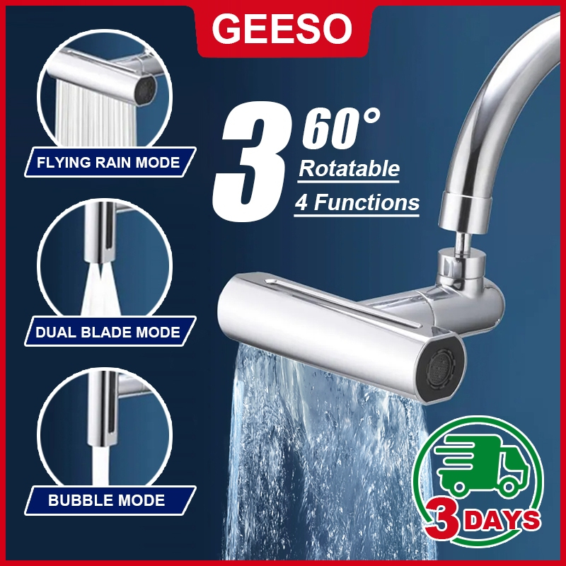 GEESO 720° Rotatable 4 In 1 Waterfall Kitchen Faucet 4 Functions ...