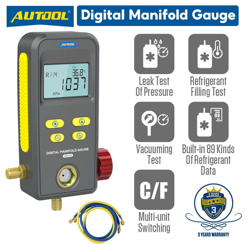AUTOOL LM110 Car Air Conditioner Digital Manifold Gauge Gas Aircond ...
