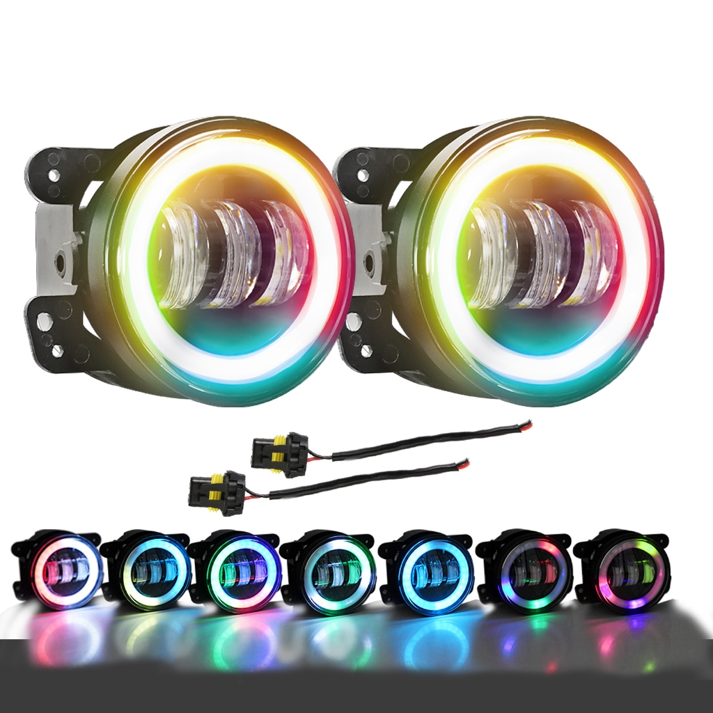 YUGUANG Paar 7 Runde LED Arbeitslicht 200W 20000LM 4 Linsen Angel Eyes 3000K 6000K 4 Modi Beleuchtung Lichter LED Offroad Feuer Kreuz DRL HI LO Strahl für Wrangler JK TJ LJ CJ Ha-ley