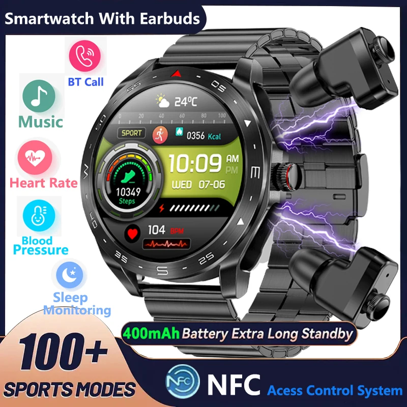 New Upgrage 2-in-1 Earphone Smart Watch Men Women NFC Bluetooth Call Health  Monitoring For Huawei Xiaomi Android IOS Apple Phone