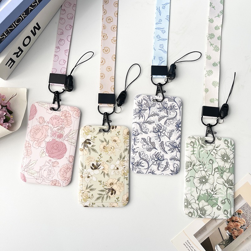 Beautiful Flower Card Case Pearl Chain Hand Rope Student School Card ID ...