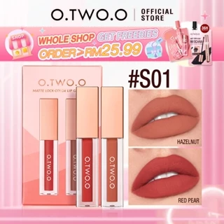 O.TWO.O 2pcs Lipstick Makeup Mini Set Lip Tint Lipmatte Kissproof Matte Waterproof Long Lasting Liquid Lipstick Cosmetic
