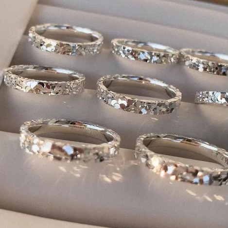 S925 Sterling Silver Crushed Ice Ring Female Niche Design Feel Couple ...