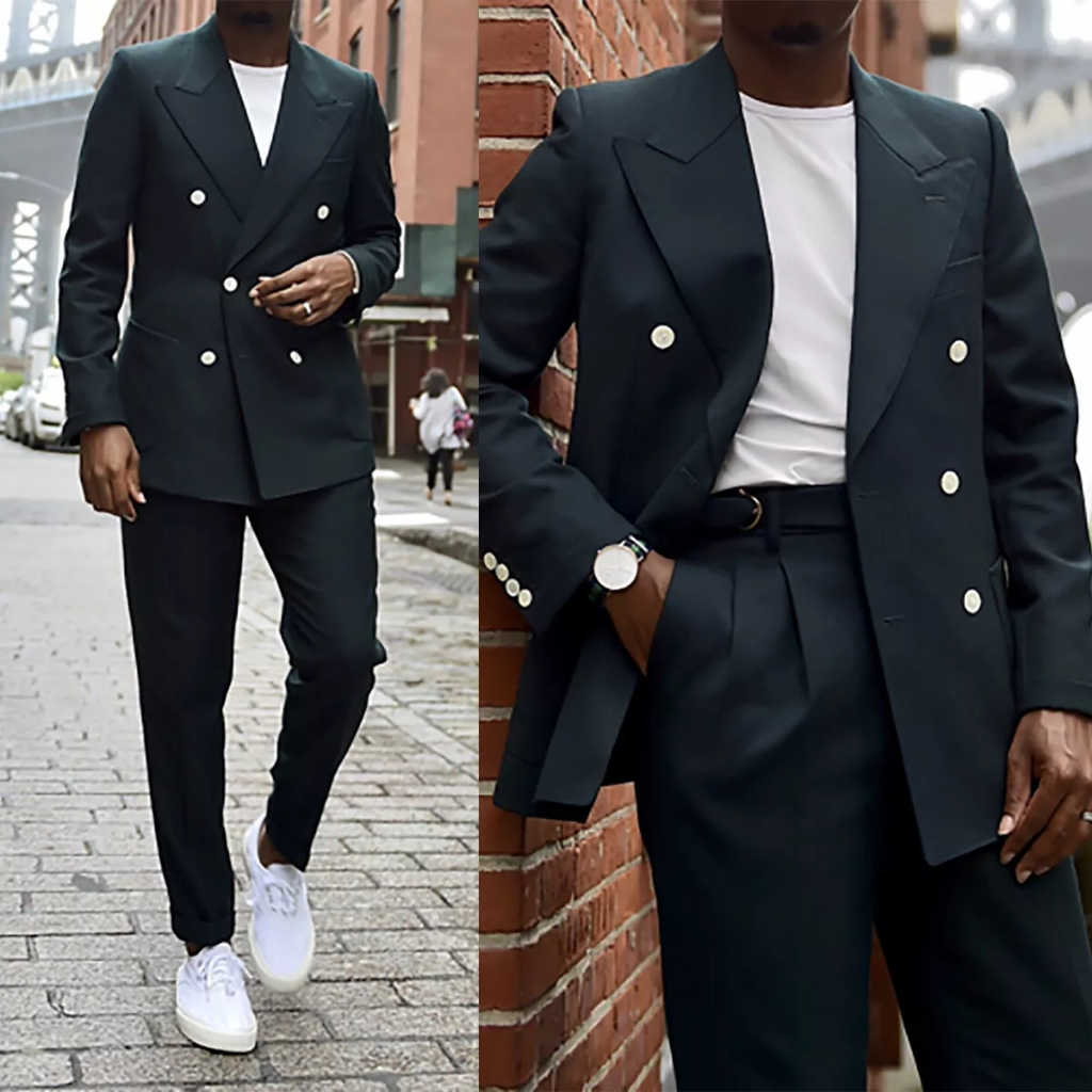 High Quality Business Suit with Buckle Button & Peak Lapel for Guys
