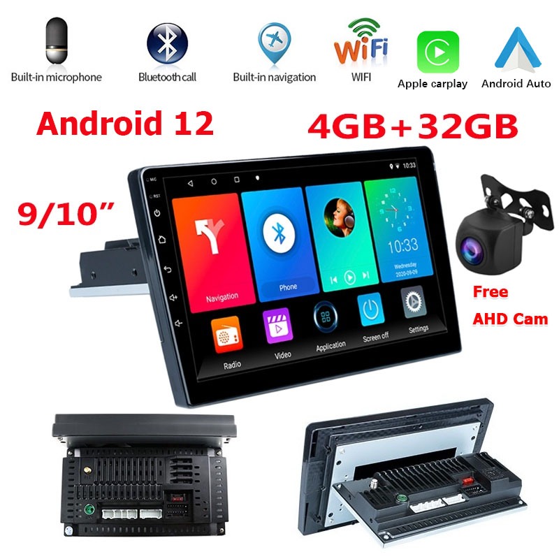 (4G RAM+32G ROM)1 Din Android 12 Car Stereo Radio 9/10 Inch Multimedia ...