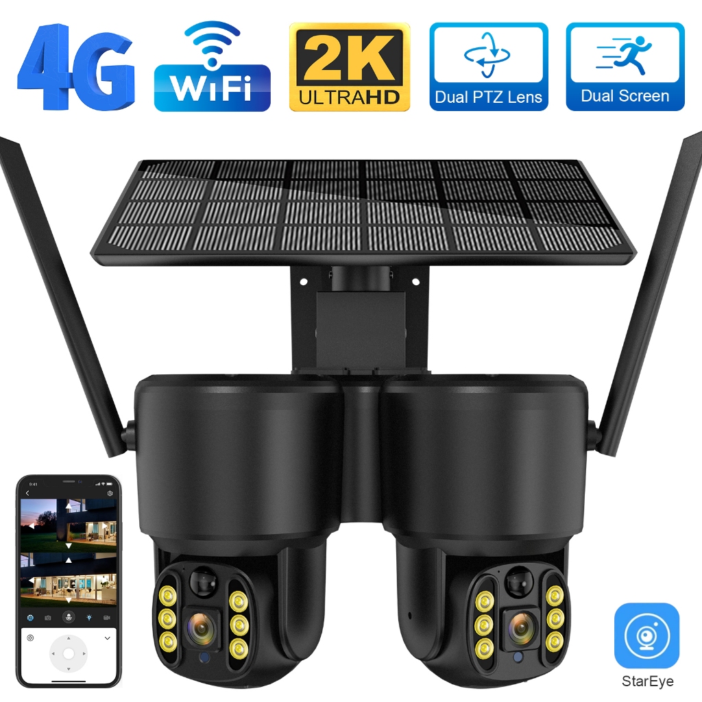 (4MP) 4G Sim/WiFi Dual Lens Outdoor Waterproof CCTV Solar Color Night ...