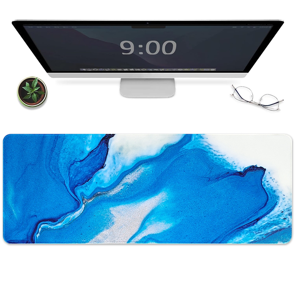 Large Mouse Pad Blue Marble Keyboard Mouse Mat, Non-Slip Rubber Base ...