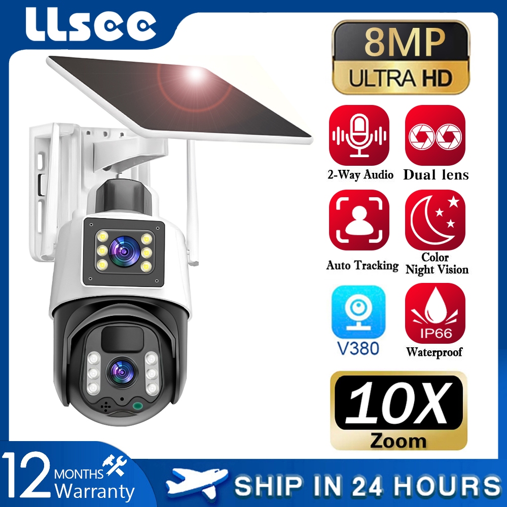 LLSEE V380 Pro IP Security Camera, 4G SIM Card CCTV Camera 8MP 4K Solar