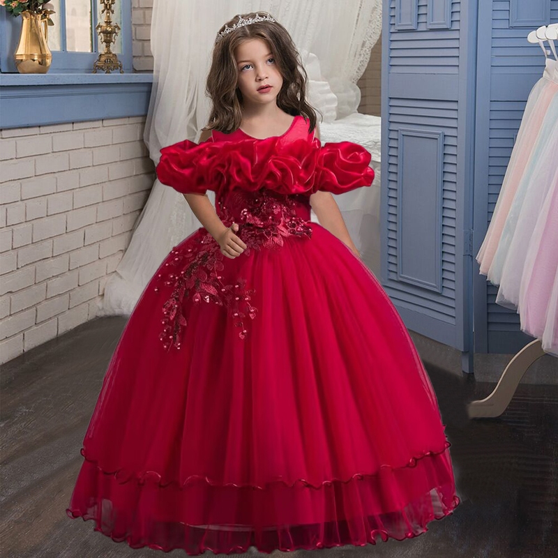 New Elegant Girl Party Dress Long Wedding Bridesmaid Dress 4-13 Year Old  Mesh Embroidered Graduation Ball Evening Dress | Shopee Malaysia
