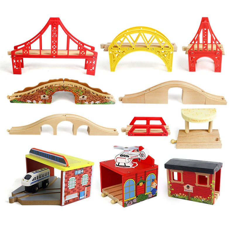 Toy train wooden track disassembly track accessories scene building ...