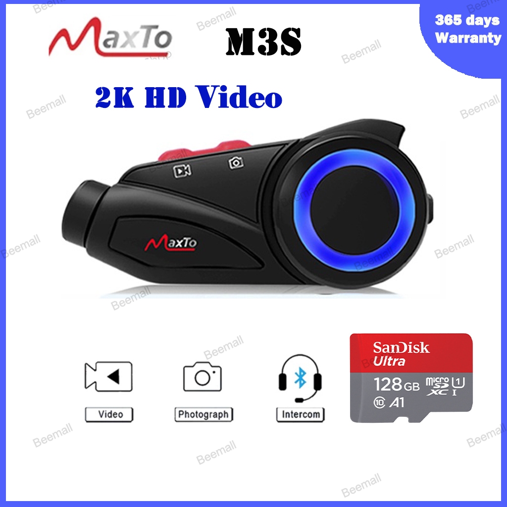 MAXTO Interphone Bluetooth pour moto avec caméra M3, casque de moto
