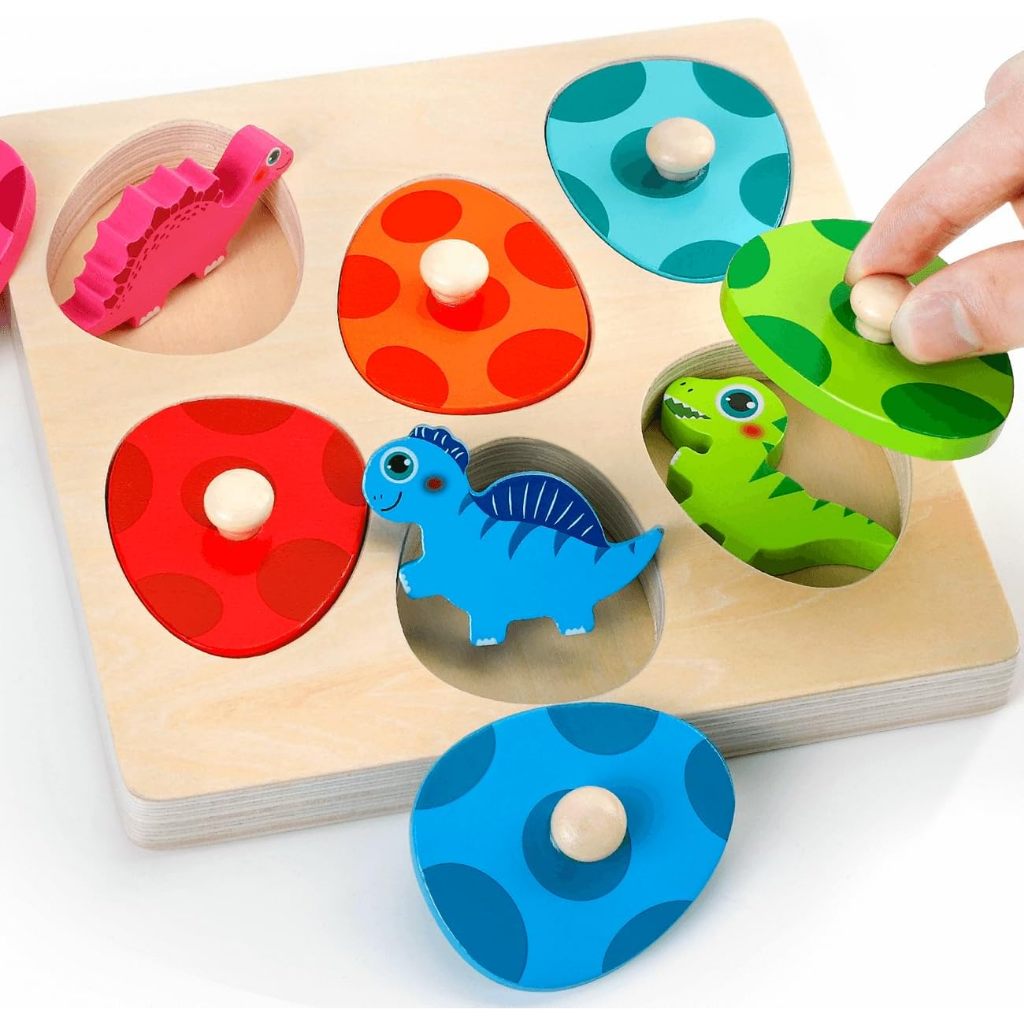 Wooden Dinosaur Jigsaw Puzzle Toys Montessori Peg Puzzle Game Kids ...
