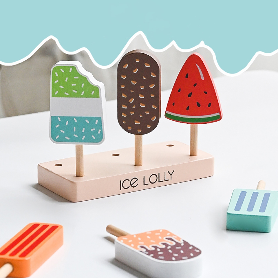 Toddler Wooden Simulation Ice Cream Fake Cake Artificial Food Kitchen ...