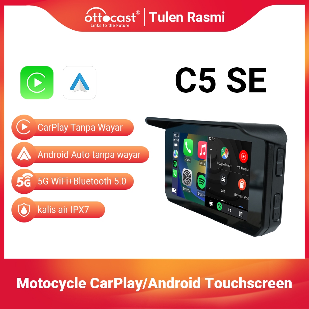 Ottocast Lite C5 SE Motorcycle Display Wireless Apple CarPlay Portable