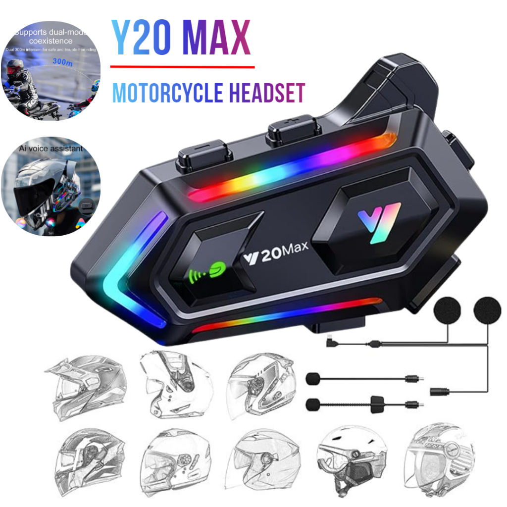 Y20MAX Helmet Headset Bluetooth with HiFi Sound Double Noise Reduction ...