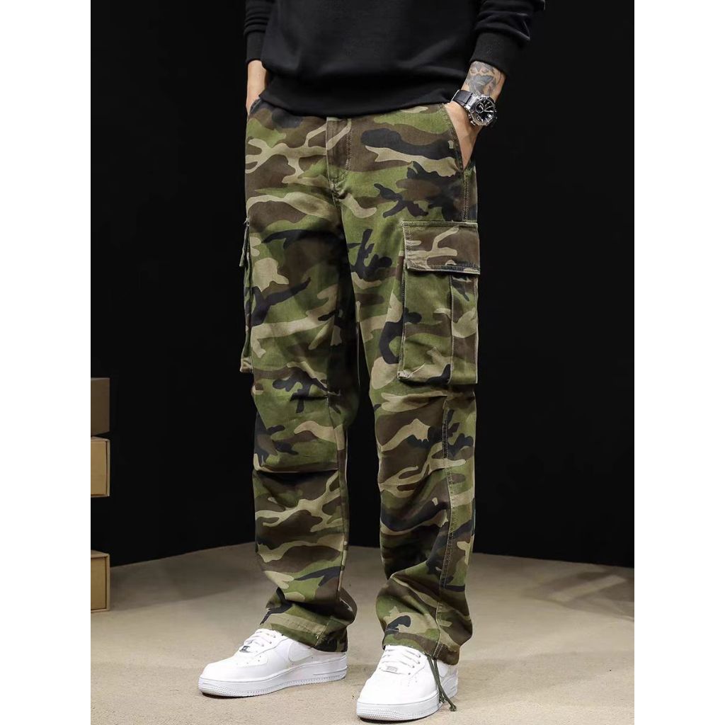 Camouflage straight leg casual pants for men's spring and autumn loose ...