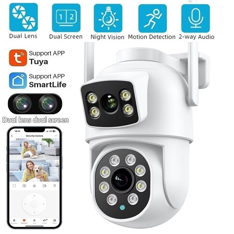 Tuya/Smart Life 4MP PTZ Wifi IP Camera Outdoor Dual Lens Dual Screen ...