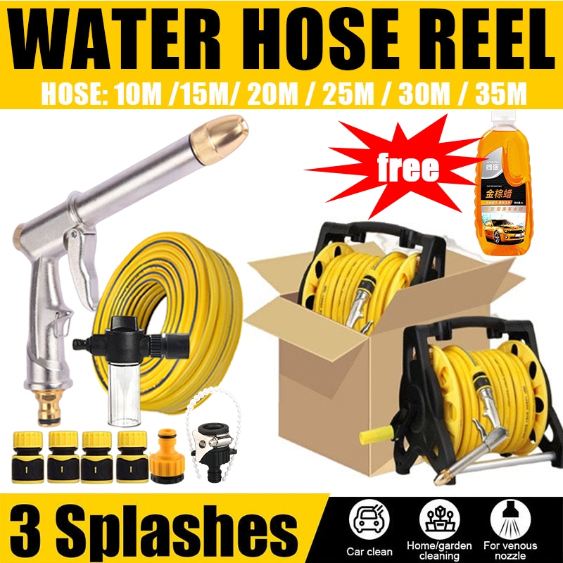35m Portable Garden Watering Hose Reel Set with 3 Modes in Yellow and Black