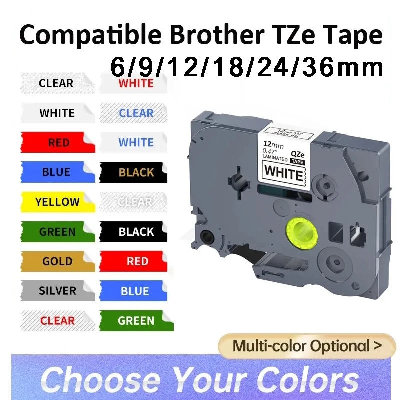 Compatible TZ TZe Label Tape Laminated For Brother P-Touch 6/9/12/18/24/36MM