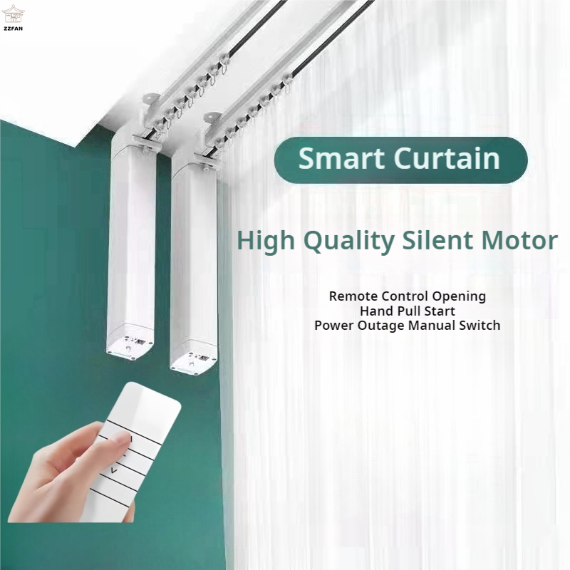 Remote Control Smart Curtain Motor With Rail Langsir Siling For Home